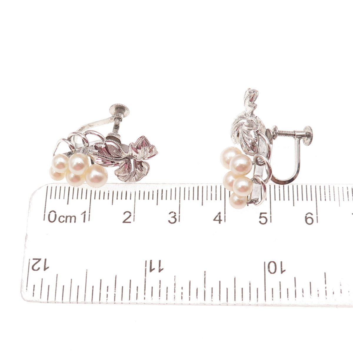 925 Sterling Antique Art Deco Real Akoya Pearl Floral Screw Back Earrings