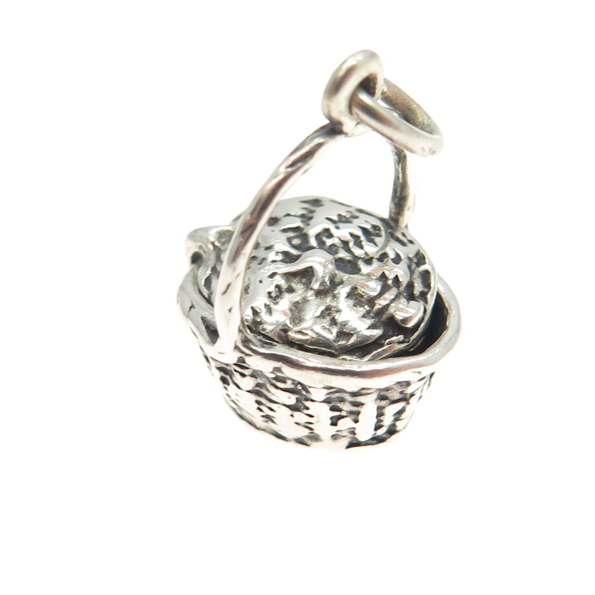 925 Sterling Silver Vintage Easter Bunny Basket Charm Pendant