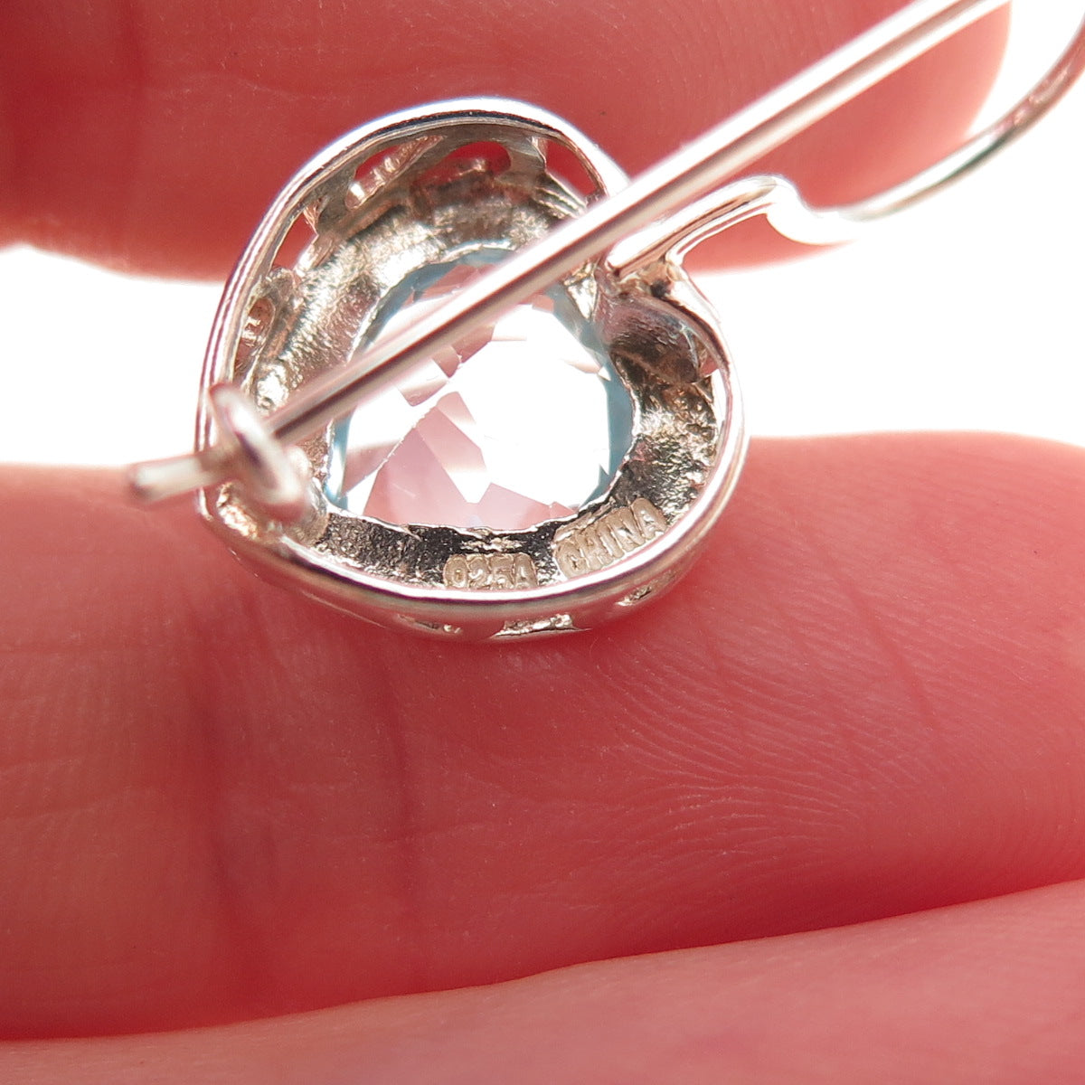 925 Sterling Silver Vintage Real Blue Topaz Heart Earrings