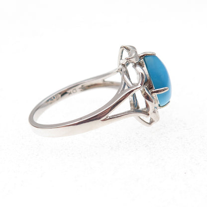 925 Sterling Silver Real Sleeping Beauty Turquoise Flower Ring Size 8