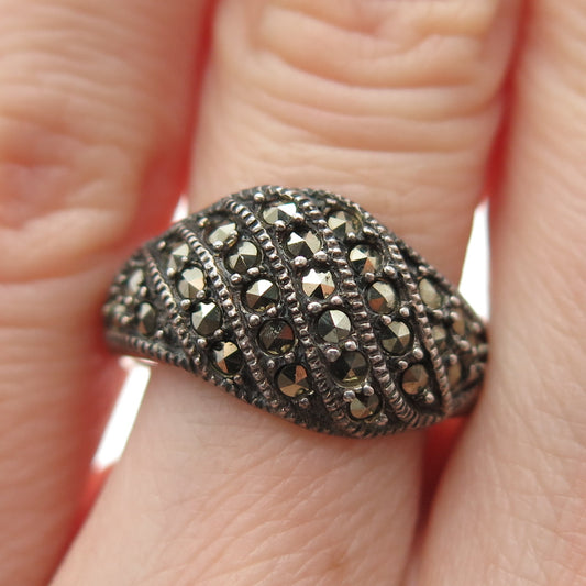 925 Sterling Silver Vintage Real Marcasite Oxidized Ring Size 6.25