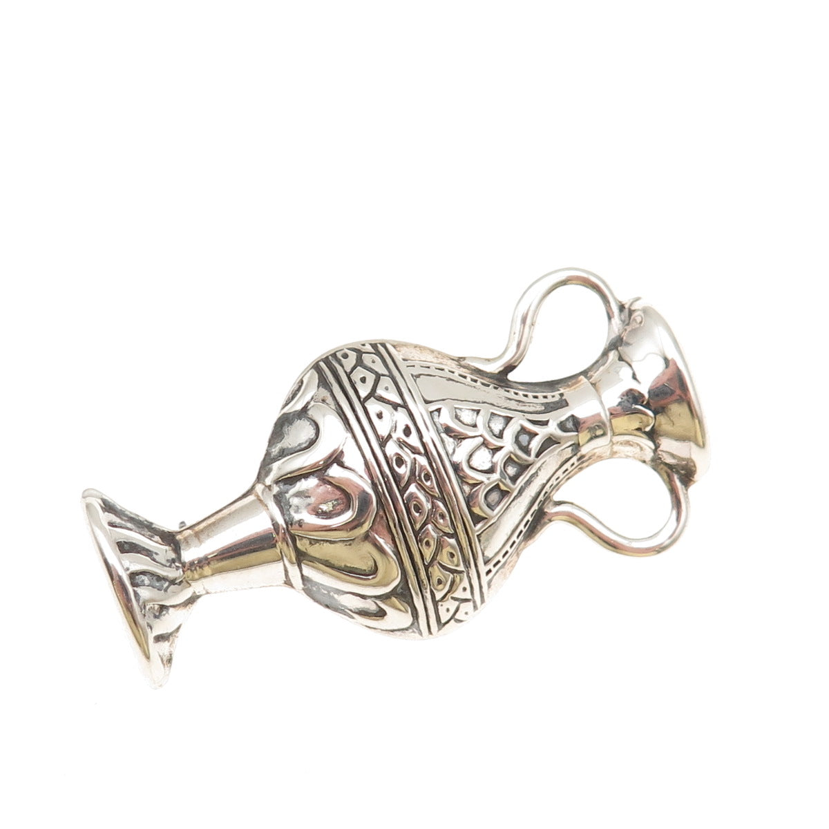 REO CO. 925 Sterling Silver Vintage Ornate Vase Oxidized Pin Brooch