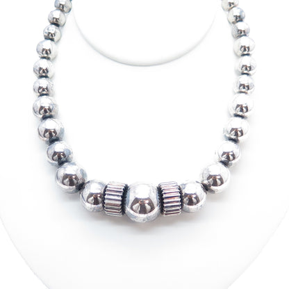 925 Sterling Silver Vintage Modernist Oxidized Beaded Chain Necklace 18"