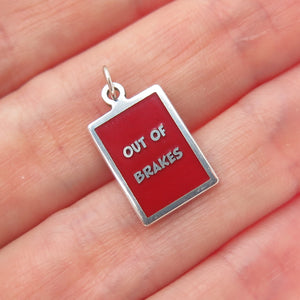 925 Sterling Silver Red Enamel Out Of Brakes Minimalist Charm Pendant