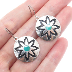 TEME SUNBURST Old Pawn Sterling Silver Vintage 1968 Turquoise Flower Earrings