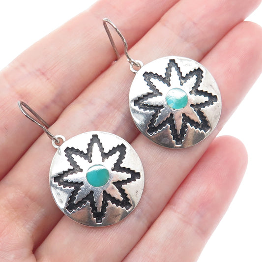 TEME SUNBURST Old Pawn Sterling Silver Vintage 1968 Turquoise Flower Earrings