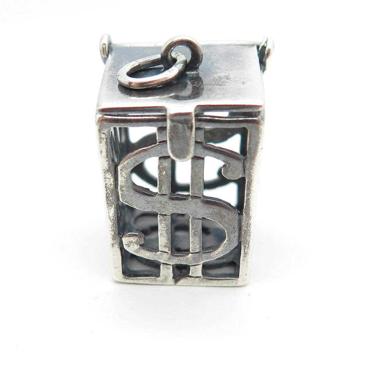 925 Sterling Silver Vintage Dollar Sign Box Locket 3D Pendant