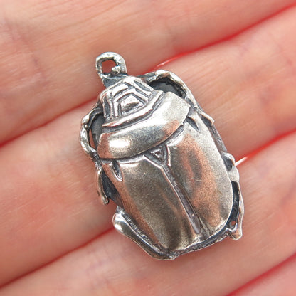 925 Sterling Silver Vintage Egyptian Scarab Oxidized Charm Pendant