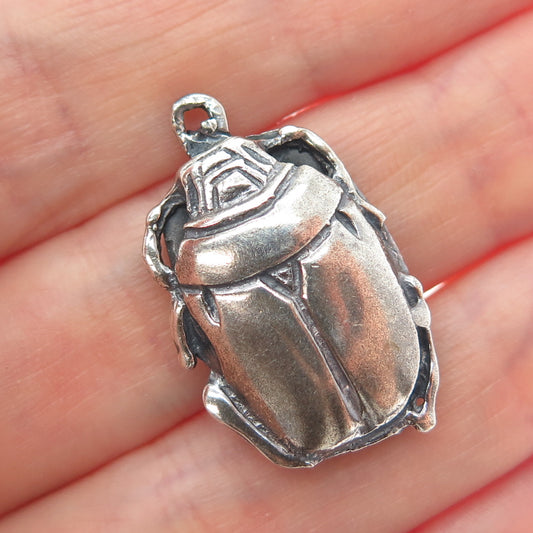 925 Sterling Silver Vintage Egyptian Scarab Oxidized Charm Pendant