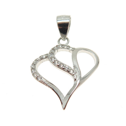 925 Sterling Silver Round-Cut Shaped C Z Double Heart Pendant