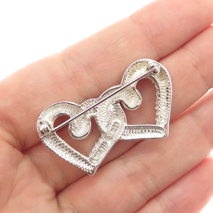 925 Sterling Silver Vintage Mexico Interlocked Heart Pin Brooch