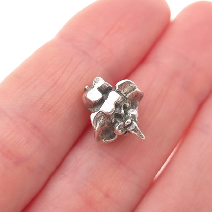 925 Sterling Silver Vintage Dumbo Elephant Oxidized 3D Mini Charm Pendant