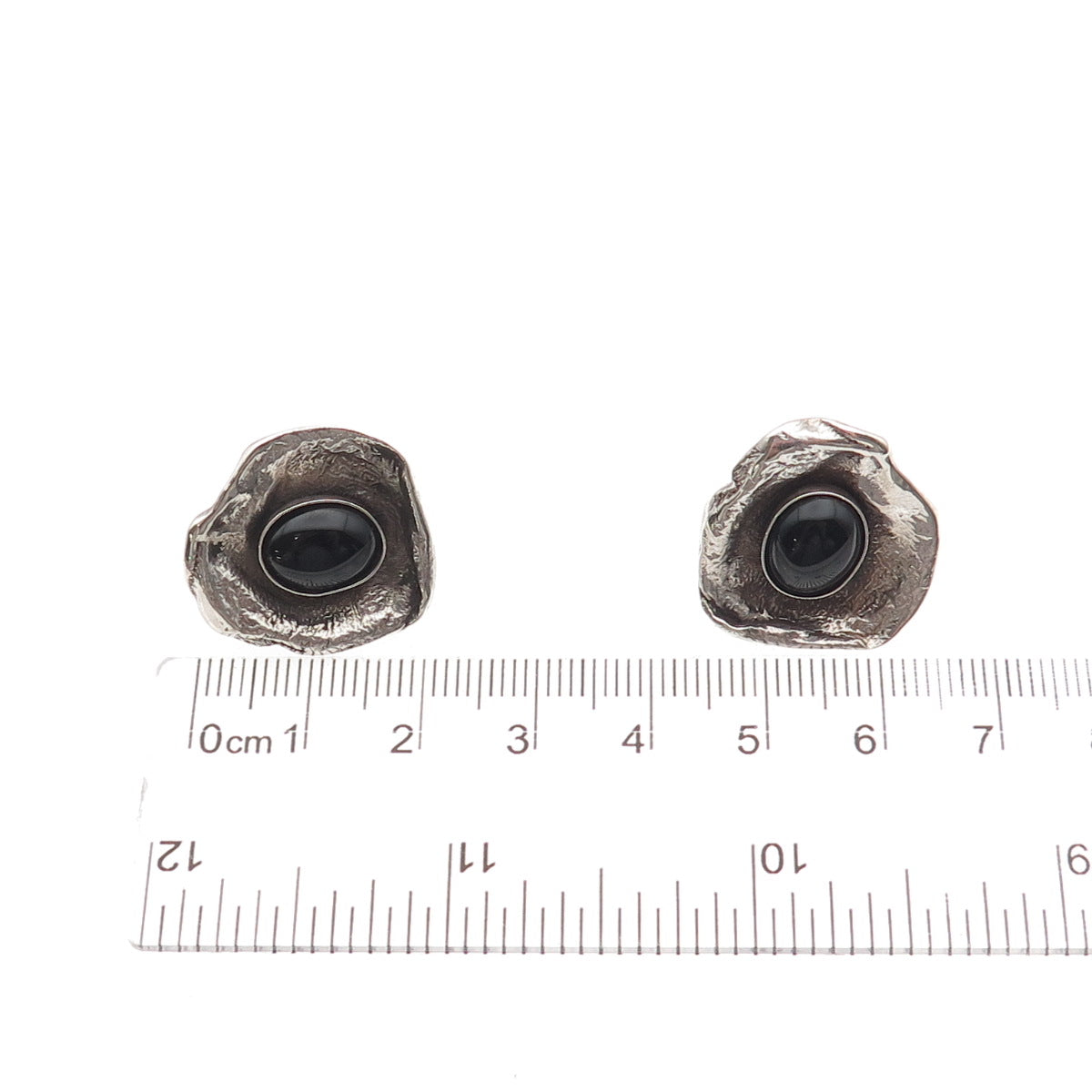 925 Sterling Silver Vintage Real Black Onyx Modernist Oxidized Earrings