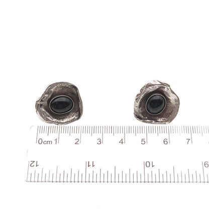 925 Sterling Silver Vintage Real Black Onyx Modernist Oxidized Earrings