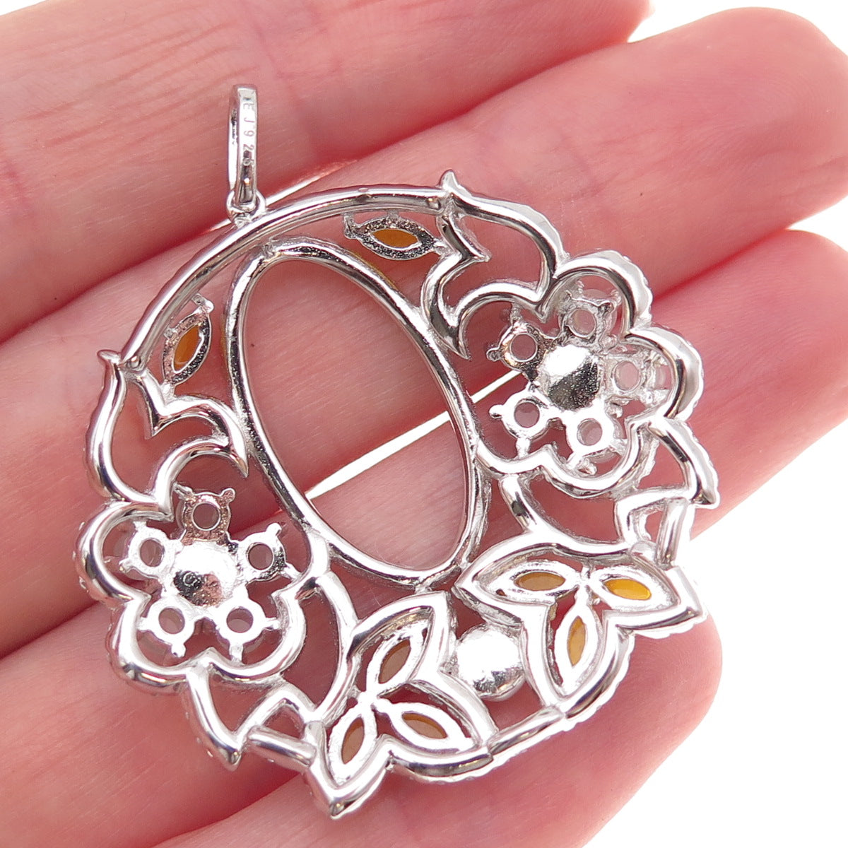 925 Sterling Silver Faux Pearl & Multi-Color C Z Floral Pendant