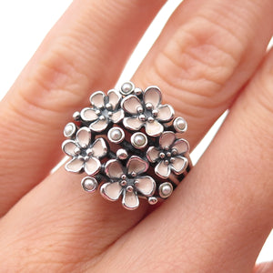 Pandora 925 Sterling Silver Enamel Real Pearl Cherry Blossom Bouquet Ring Size 6
