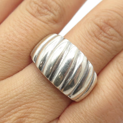 925 Sterling Silver Vintage Ribbed Ring Size 10.5