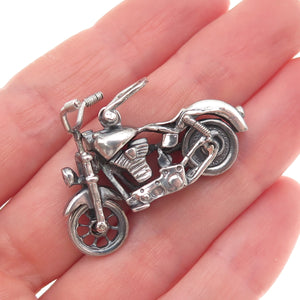 925 Sterling Silver Vintage Motorcycle Oxidized 3D Movable Charm Pendant
