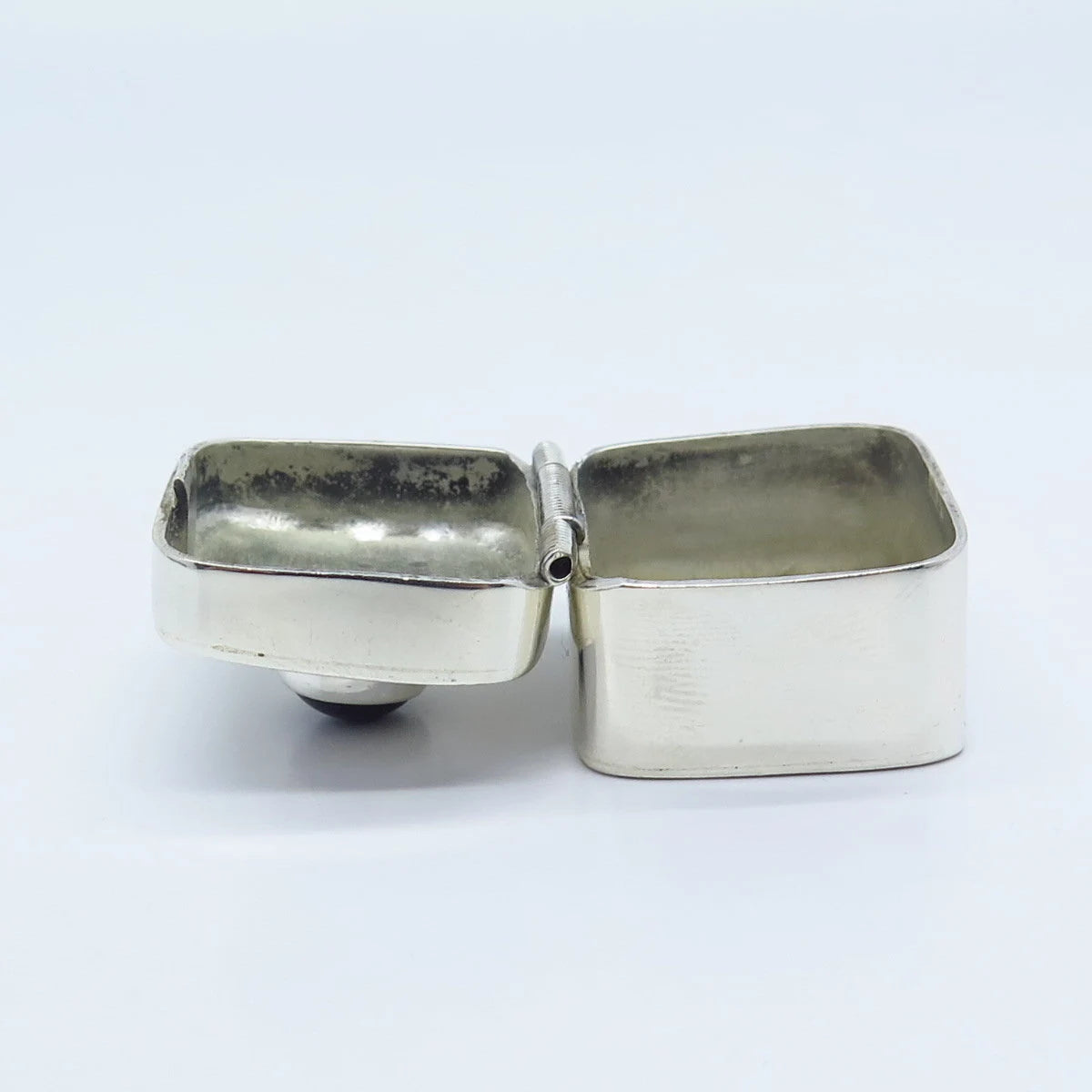 925 Sterling Silver Vintage Mexico Real Black Onyx Gemstone Box / Case