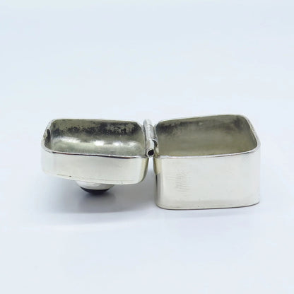 925 Sterling Silver Vintage Mexico Real Black Onyx Gemstone Box / Case