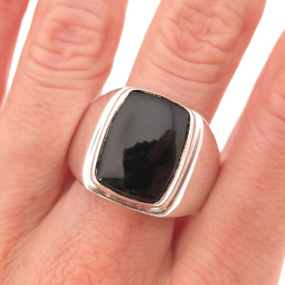 925 Sterling Silver Vintage Real Black Onyx Ring Size 14.25