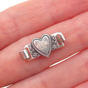 Coro Sterling Silver Antique Art Deco Engraved Mother Heart Bracelet Link Part