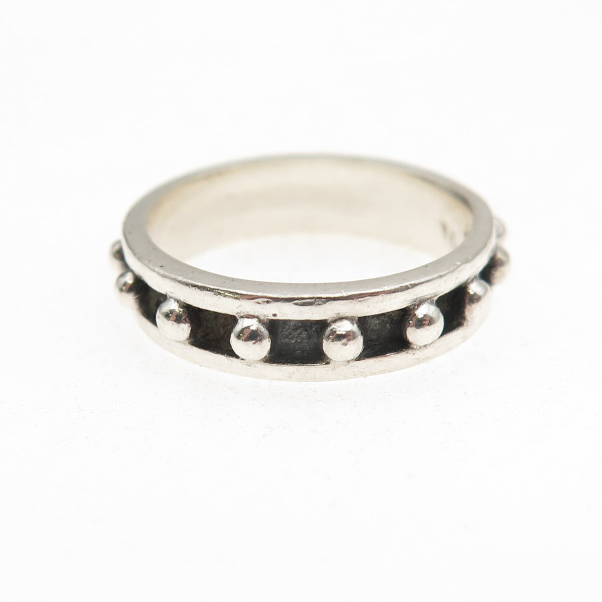925 Sterling Silver Vintage All Around Beaded Oxidized Band Ring Size 6.5