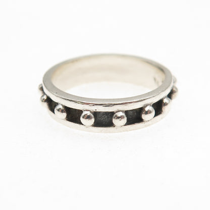 925 Sterling Silver Vintage All Around Beaded Oxidized Band Ring Size 6.5