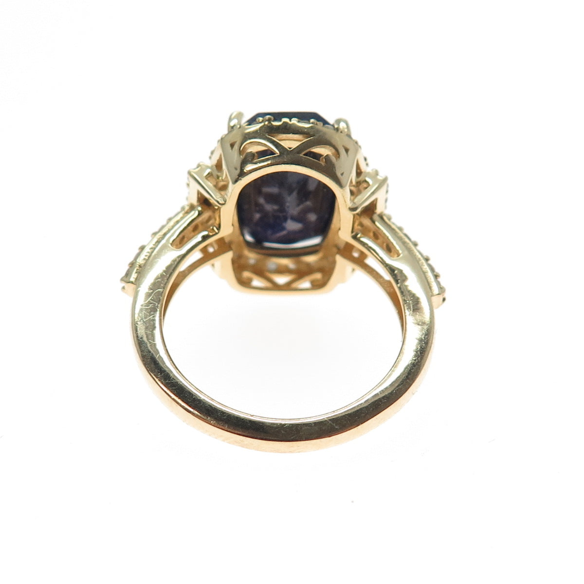 DSMK 925 Sterling Silver Gold Plated Real Diamond & Sapphire Ring Size 7.25