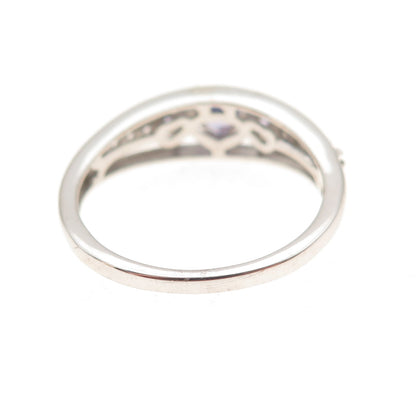Chuck Clemency 925 Sterling Silver Real Tanzanite & White Topaz Ring Size 8.25