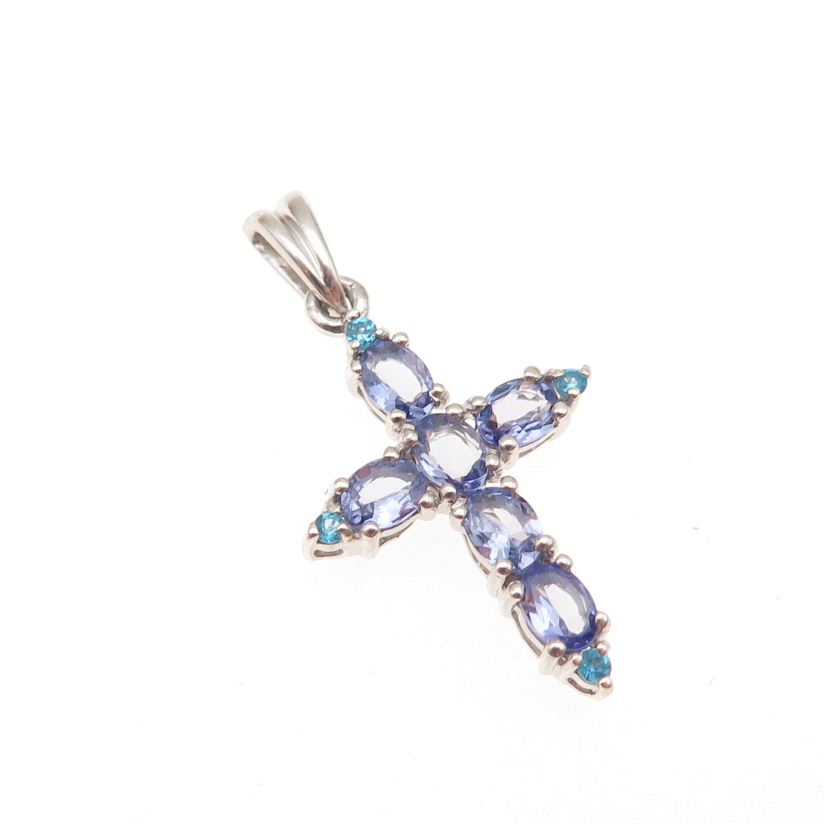 Chuck Clemency 925 Sterling Silver Real Tanzanite & Apatite Cross Charm Pendant