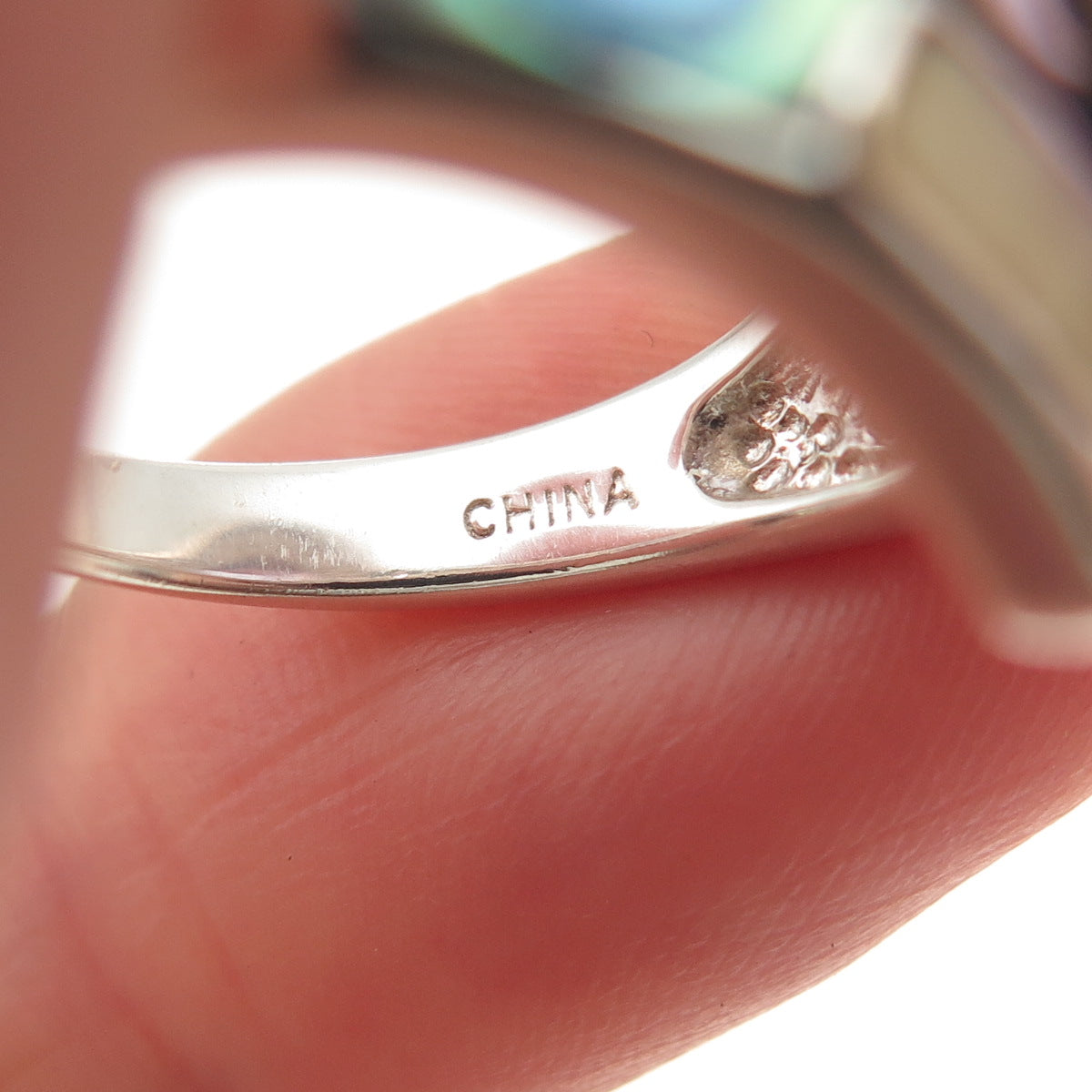 Whitney Kelly Sterling Vintage Real Amethyst Abalone Shell & MOP Ring Size 6.25