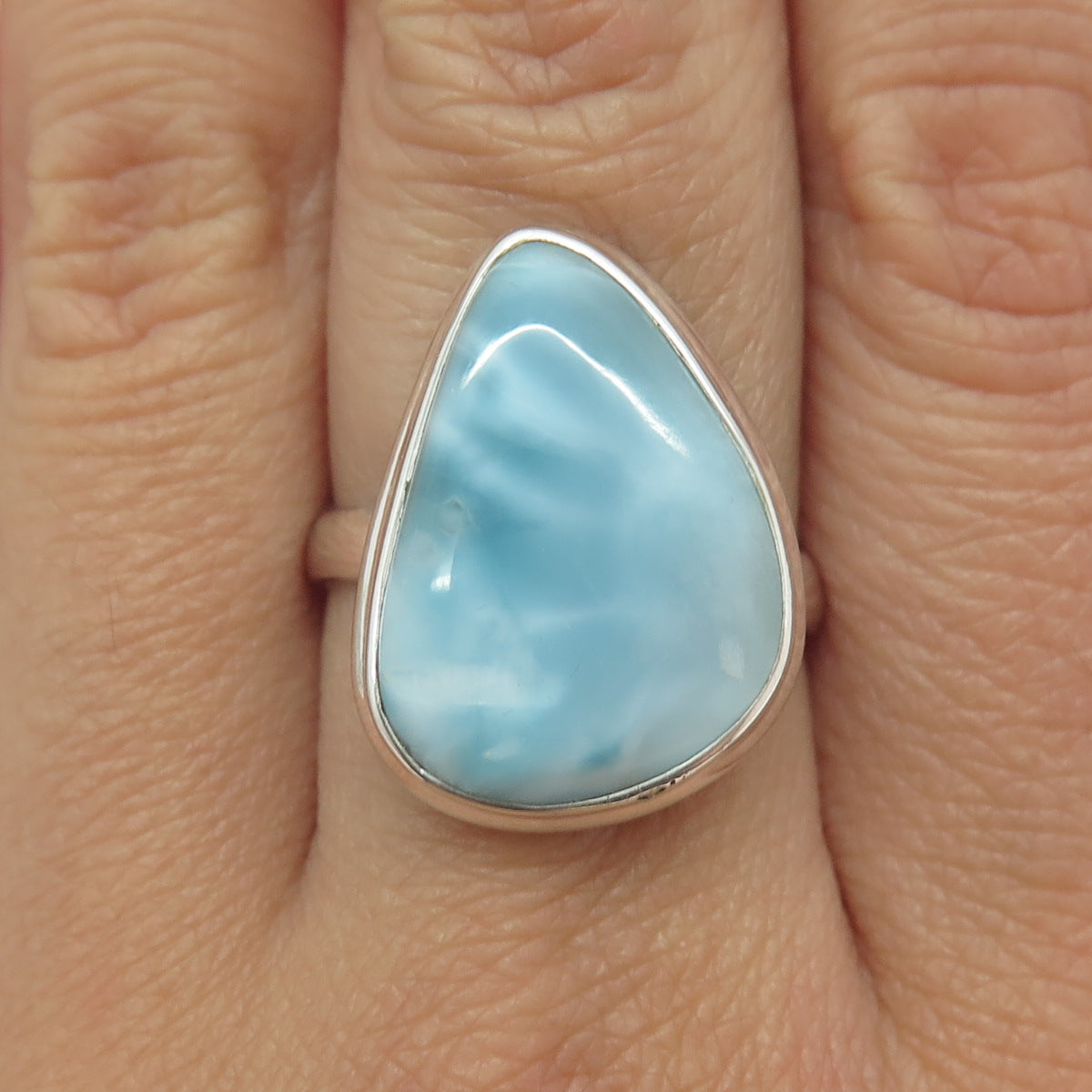 925 Sterling Silver Vintage Real Larimar Modernist Ring Size 8.25