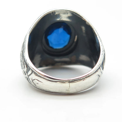 925 Sterling Silver Vintage 1959 Blue Glass "Harry L. Bain" School Ring Size 6