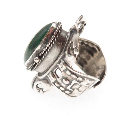 925 Sterling Vintage Mexico Real Malachite Adjustable Poison Ring Size 8.75