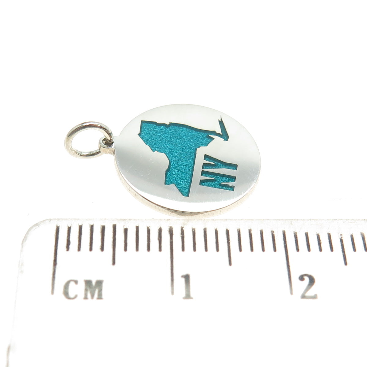 925 Sterling Silver Turquoise Enamel New York State Map Minimalist Charm Pendant