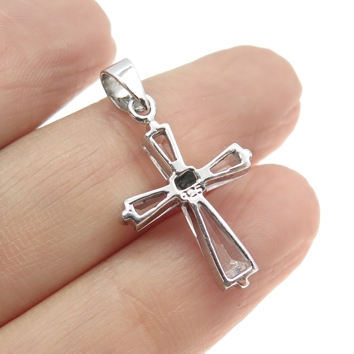 925 Sterling Silver Tapered Baguette Cut Shaped C Z Cross Pendant