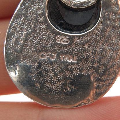 CFJ Collins Fine 925 Sterling Silver Vintage Enamel Modernist Teardrop Pendant