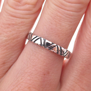 925 Sterling Silver Vintage Heart All Around Oxidized Band Ring Size 7