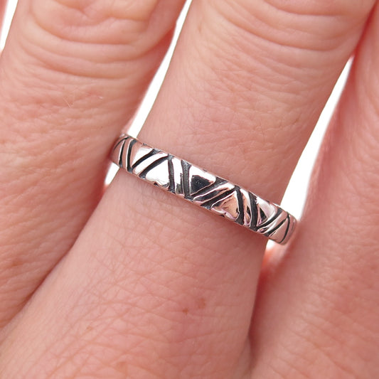 925 Sterling Silver Vintage Heart All Around Oxidized Band Ring Size 7