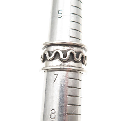 925 Sterling Silver Vintage Zig Zag Wave Oxidized Band Ring Size 6.75