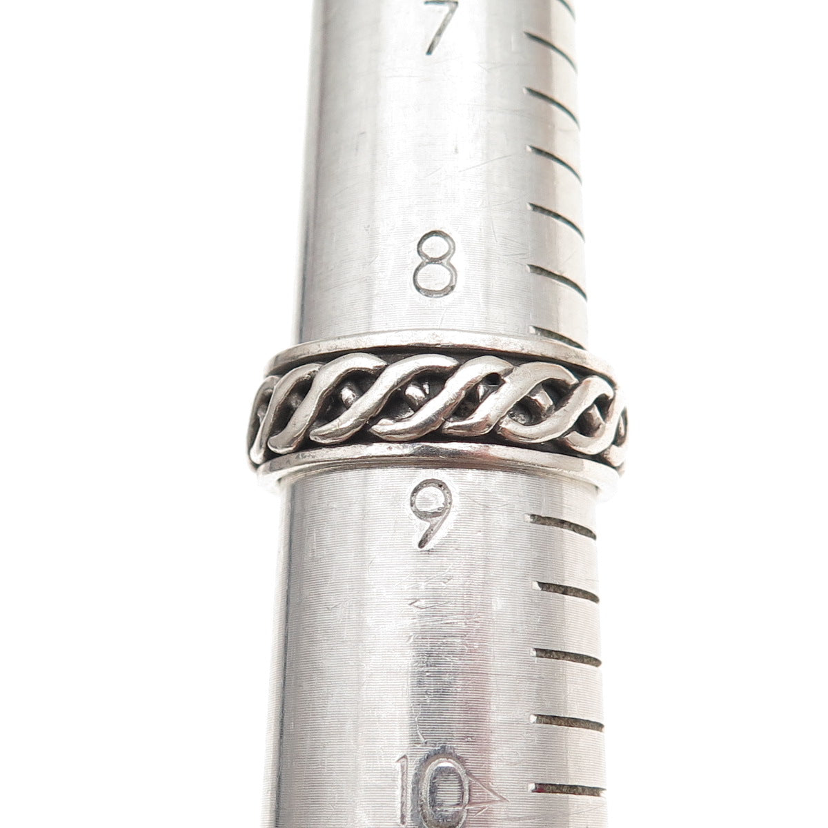 925 Sterling Silver Vintage Woven Oxidized Rotating Band Ring Size 8.75