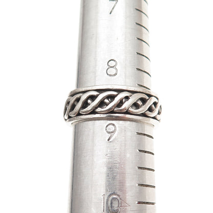 925 Sterling Silver Vintage Woven Oxidized Rotating Band Ring Size 8.75