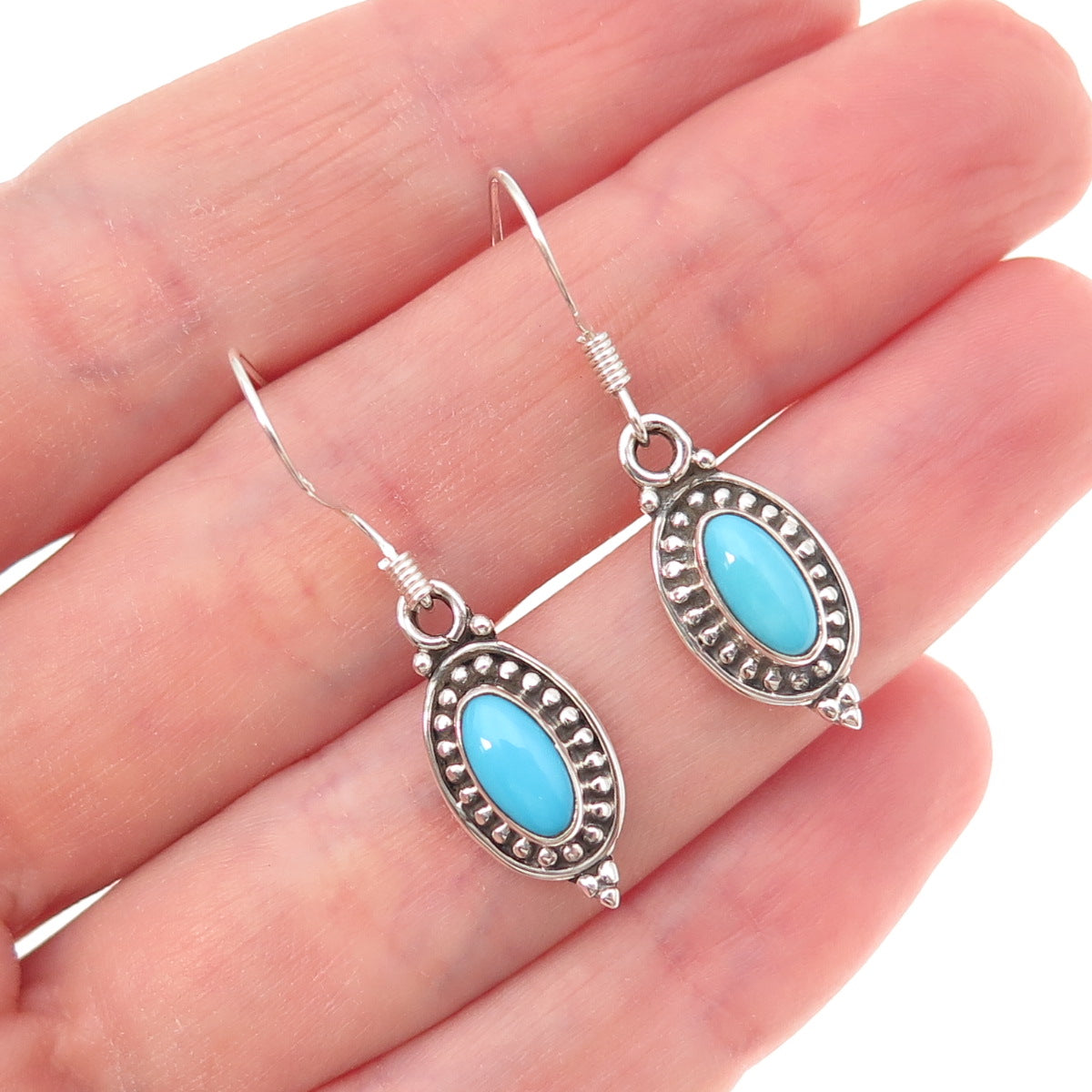 925 Sterling Silver Vintage Real Sleeping Beauty Turquoise Dangle Earrings