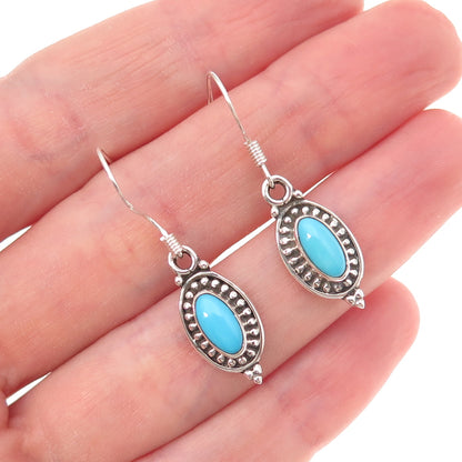925 Sterling Silver Vintage Real Sleeping Beauty Turquoise Dangle Earrings