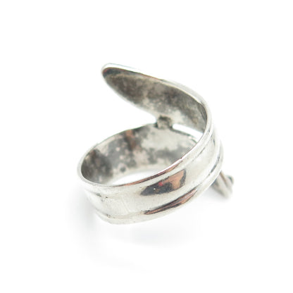 925 Sterling Silver Vintage Modernist Leaf Overlap Ring Size 6.25