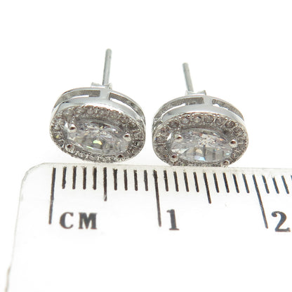 925 Sterling Silver Oval & Round-Cut Shaped C Z Stud Earrings