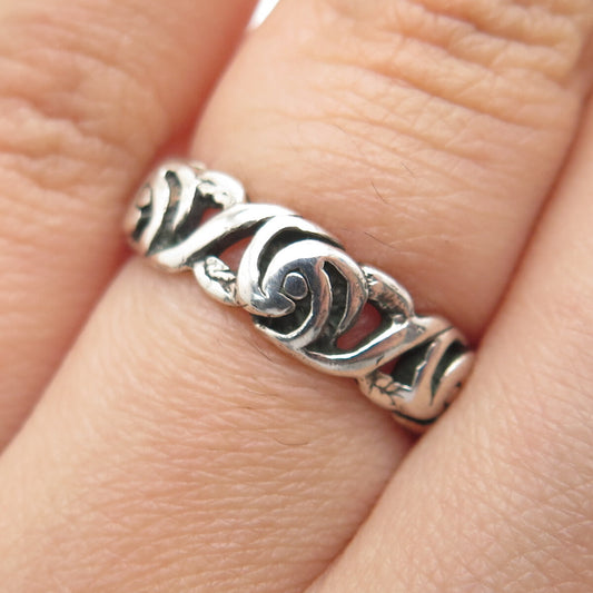 925 Sterling Silver Vintage Floral Ornate Oxidized Band Ring Size 5