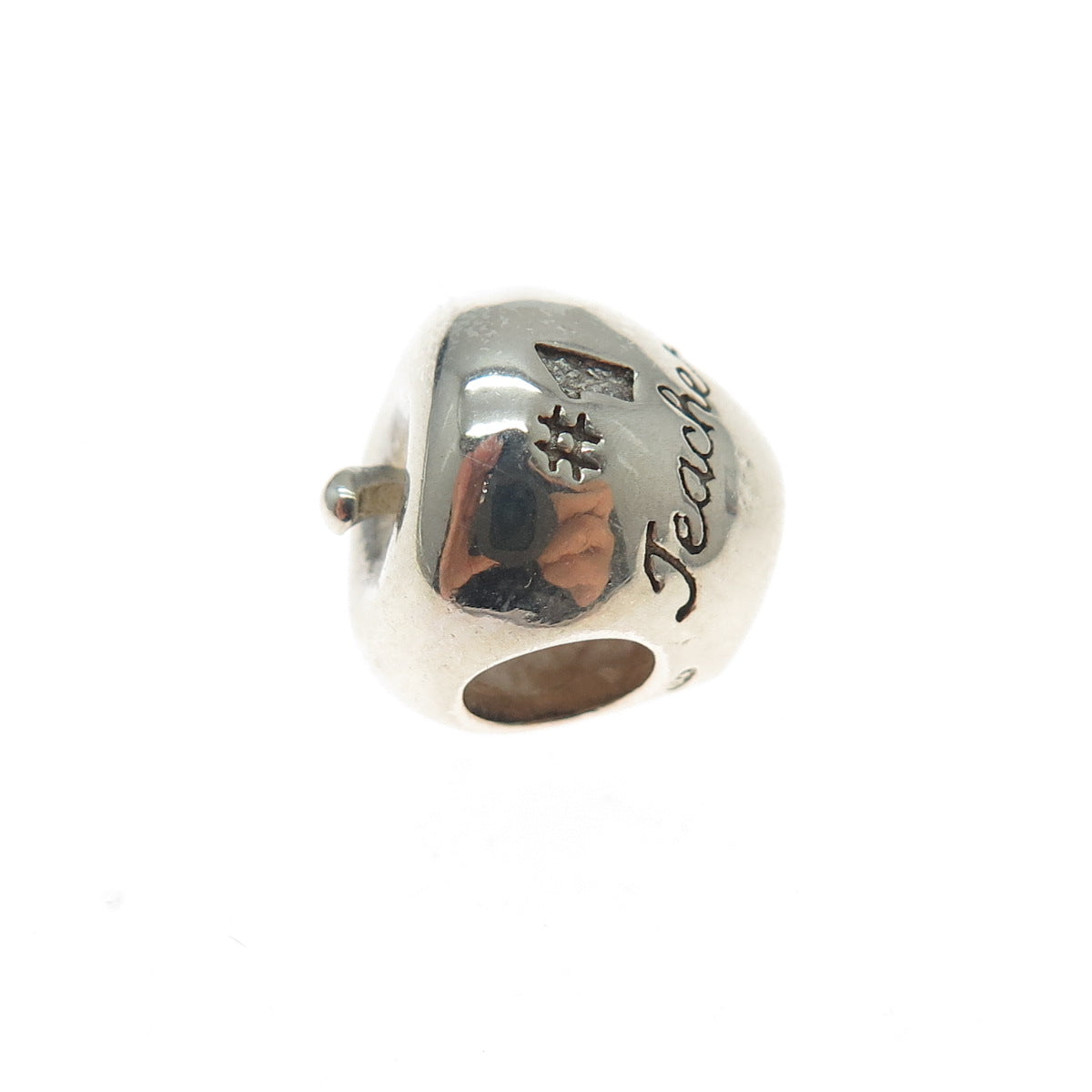 REFLECTION BEADS 925 Sterling Silver C Z #1 Teacher Apple Slide Bead Charm