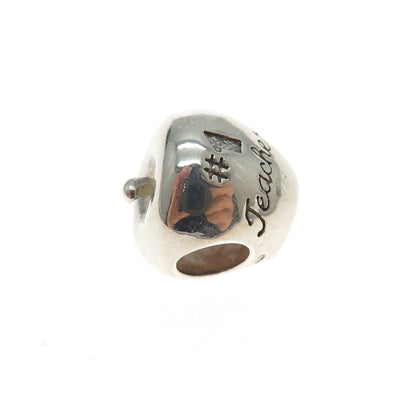 REFLECTION BEADS 925 Sterling Silver C Z #1 Teacher Apple Slide Bead Charm